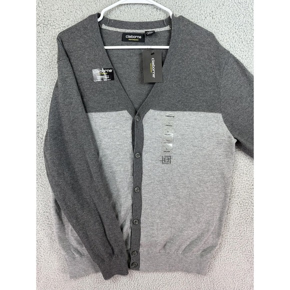 Claiborne Cardigan Sweater Mens Large Gray Thermolite Performance Button Up New